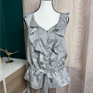 LOFT Silver Tank Sleeveless Blouse Ruffles Button Accents Size Small